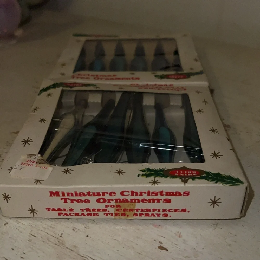 Vintage Mini Shiny Brite glass teardrop ornaments Japan feather tree